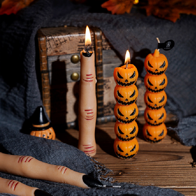 Halloween column skull, pumpkin and creepy finger shaped decorative candles