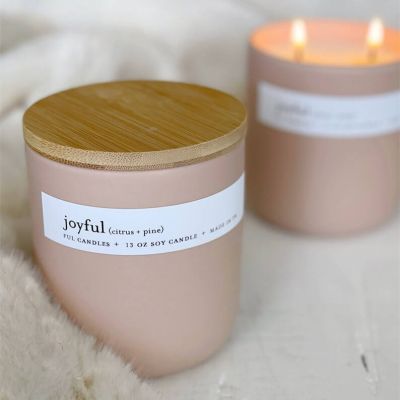 Pink Ceramic Aromatherapy Massage Candle with Wooden Lid