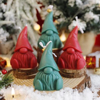 Red and green Christmas elf dwarf festive decoration candle