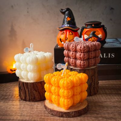 Halloween Pumpkin Candle Cube & Pear Shape Jack Lantern Scented Candles for Spooky Party Home Decor