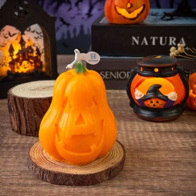 Halloween Pumpkin Candle Cube & Pear Shape Jack Lantern Scented Candles for Spooky Party Home Decor