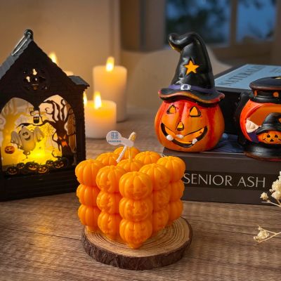 Halloween Pumpkin Candle Cube & Pear Shape Jack Lantern Scented Candles for Spooky Party Home Decor