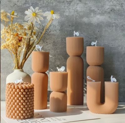4.5x10cm Geometric Luxury Caramel Color Art Pillar Candle for Home Decor