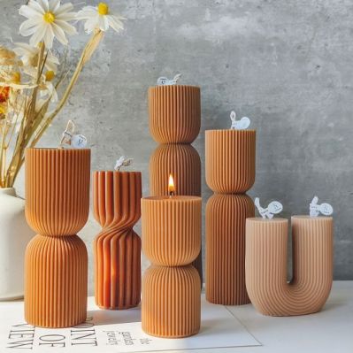 4.5x10cm Geometric Luxury Caramel Color Art Pillar Candle for Home Decor