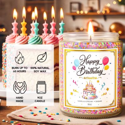 8x9cm Natural Soy Wax Scented Happy Birthday Candle with Vanilla Scent. Best creative birthday gift for women, men, moms